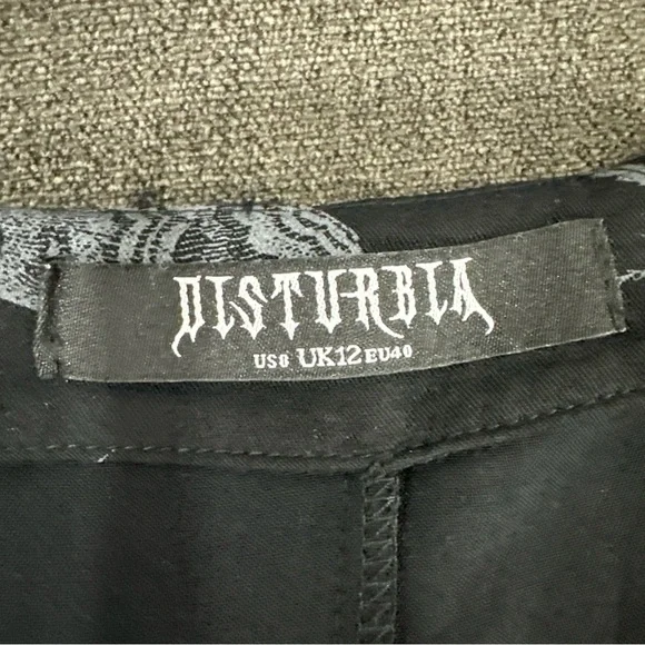 DISTURBIA Parasite Playsuit Black V-Neck Romper Bugs Print Goth w/ Tie (Size 8) - Picture 11 of 13